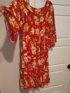 Red Floral Women's Dress - Lightweight Summer Tunic Style